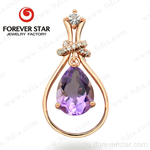 Natürlicher Amethyst Diamond 14k Solid Gold Schmuck